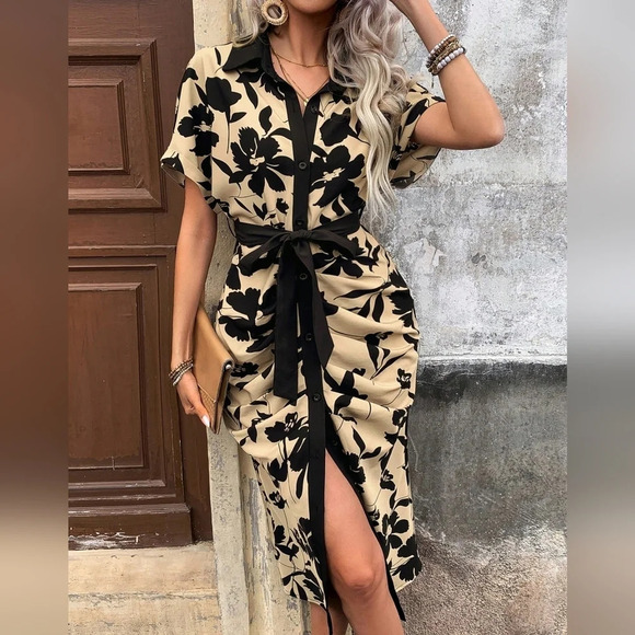 Summer Casual Flower Print Split Dress - Picture 1 of 5